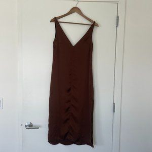 Zara Brown / Copper Satin Midi Dress Size XS